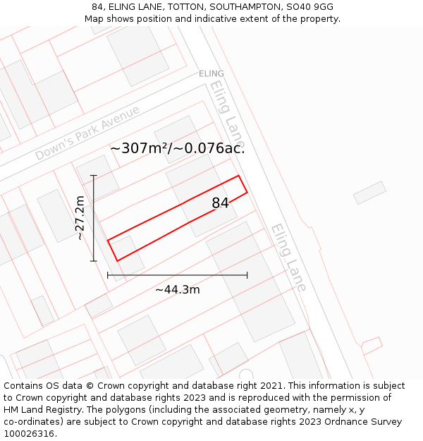 84, ELING LANE, TOTTON, SOUTHAMPTON, SO40 9GG: Plot and title map