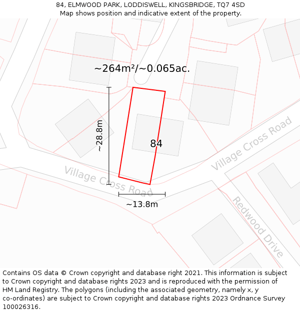 84, ELMWOOD PARK, LODDISWELL, KINGSBRIDGE, TQ7 4SD: Plot and title map