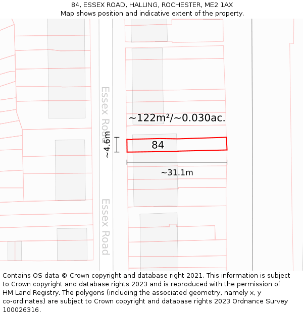 84, ESSEX ROAD, HALLING, ROCHESTER, ME2 1AX: Plot and title map