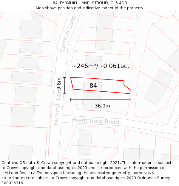 84, FARMHILL LANE, STROUD, GL5 4DB: Plot and title map