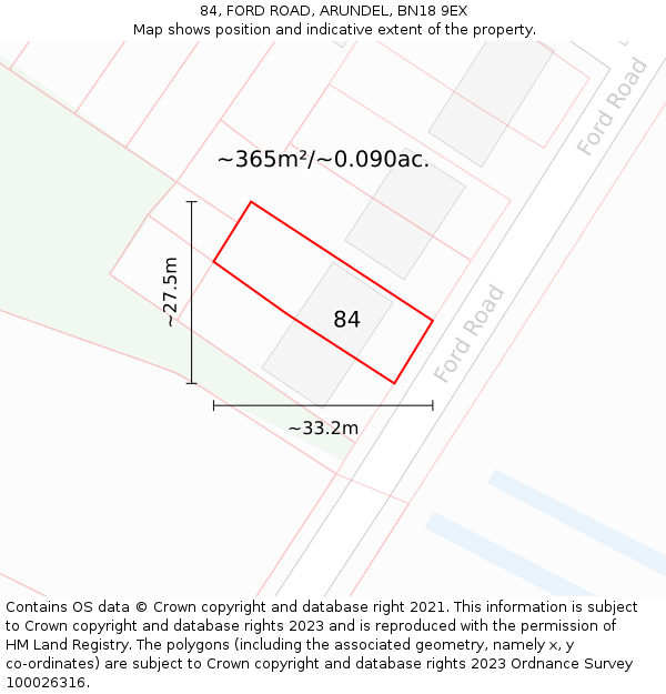 84, FORD ROAD, ARUNDEL, BN18 9EX: Plot and title map