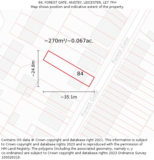 84, FOREST GATE, ANSTEY, LEICESTER, LE7 7FH: Plot and title map