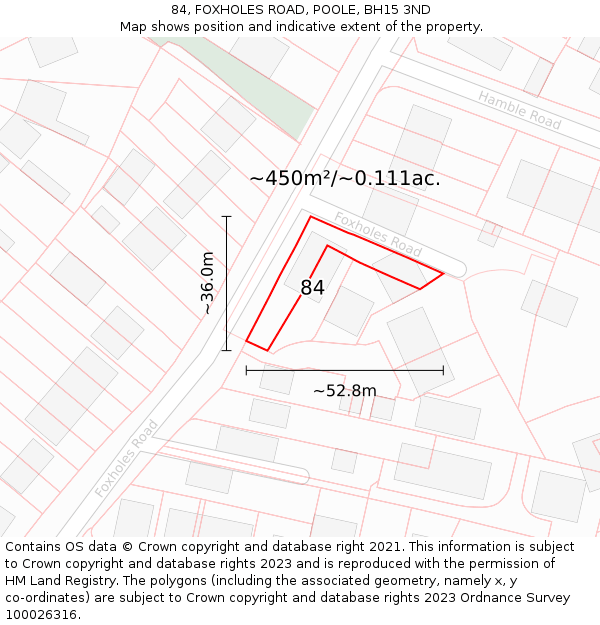 84, FOXHOLES ROAD, POOLE, BH15 3ND: Plot and title map