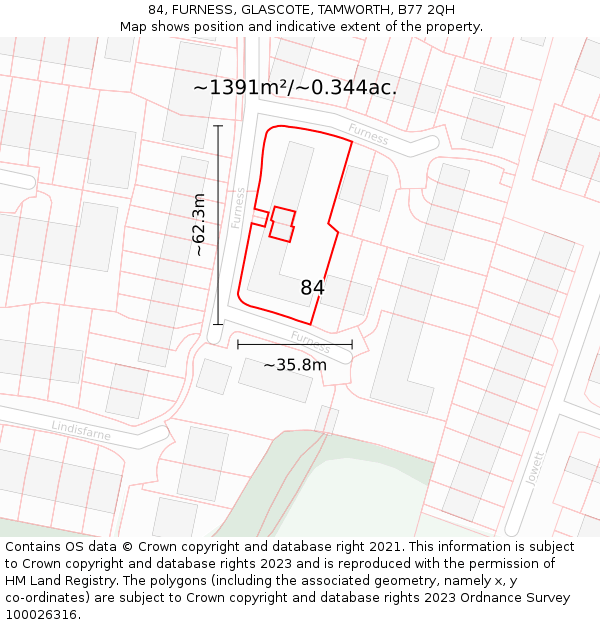 84, FURNESS, GLASCOTE, TAMWORTH, B77 2QH: Plot and title map