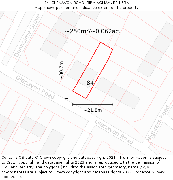 84, GLENAVON ROAD, BIRMINGHAM, B14 5BN: Plot and title map