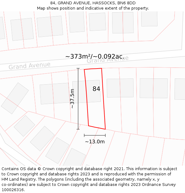 84, GRAND AVENUE, HASSOCKS, BN6 8DD: Plot and title map