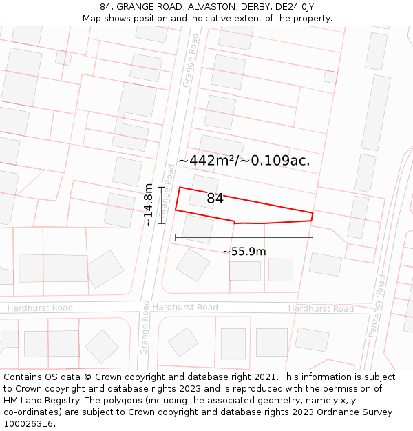 84, GRANGE ROAD, ALVASTON, DERBY, DE24 0JY: Plot and title map