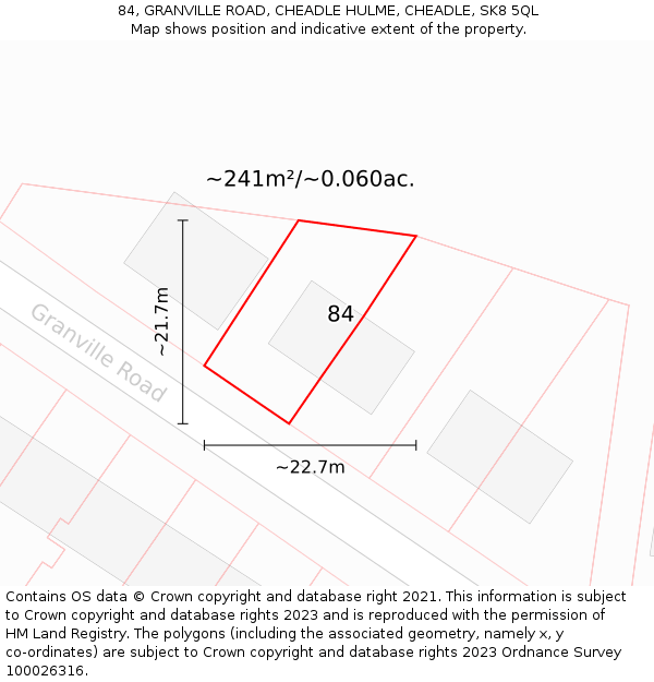 84, GRANVILLE ROAD, CHEADLE HULME, CHEADLE, SK8 5QL: Plot and title map