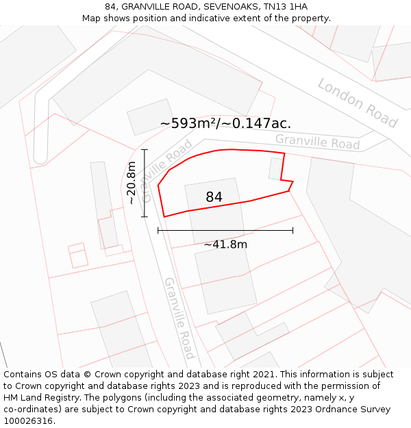 84, GRANVILLE ROAD, SEVENOAKS, TN13 1HA: Plot and title map