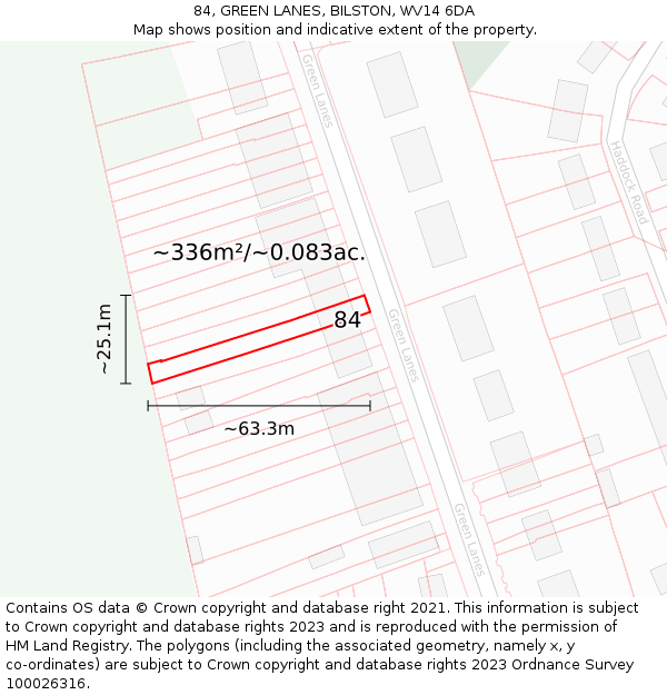 84, GREEN LANES, BILSTON, WV14 6DA: Plot and title map