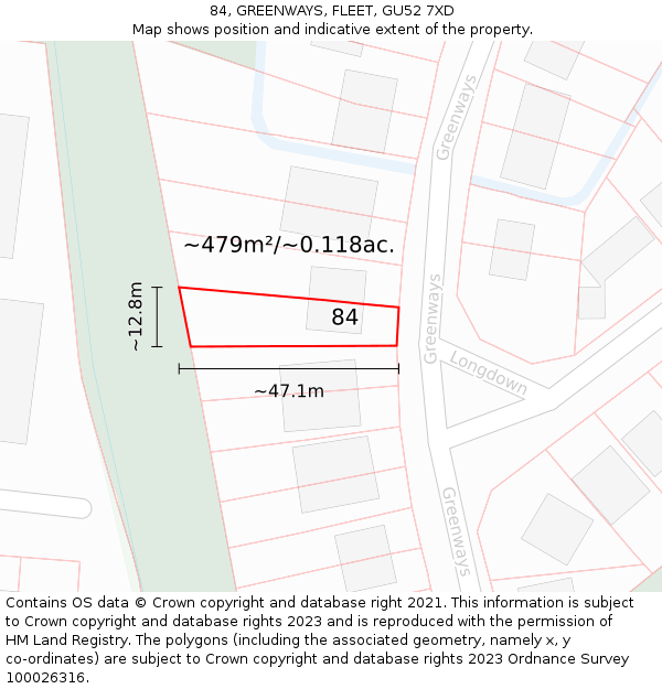 84, GREENWAYS, FLEET, GU52 7XD: Plot and title map