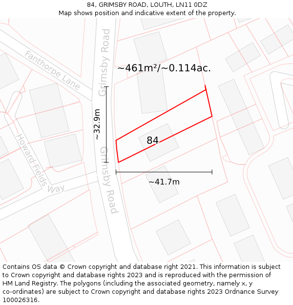 84, GRIMSBY ROAD, LOUTH, LN11 0DZ: Plot and title map