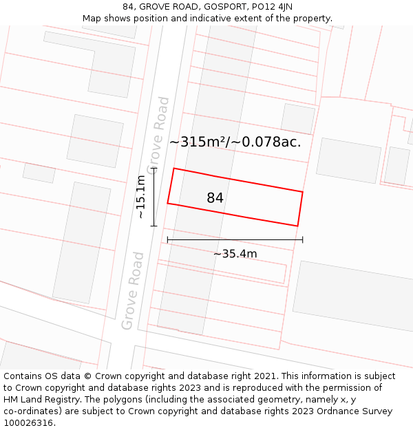 84, GROVE ROAD, GOSPORT, PO12 4JN: Plot and title map