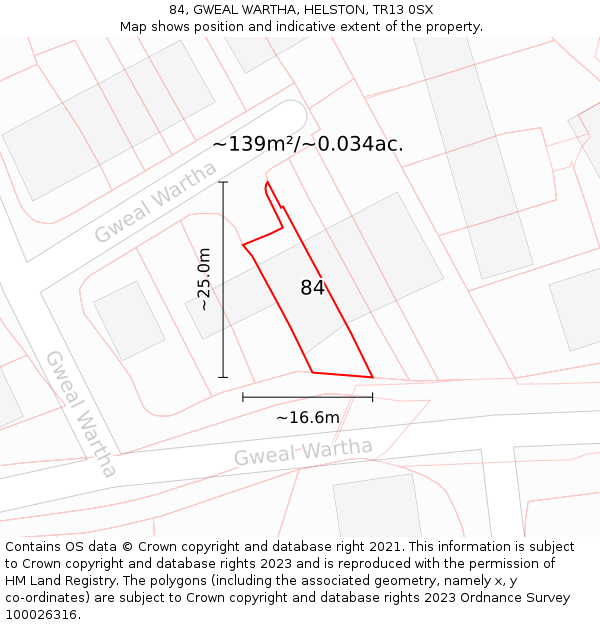 84, GWEAL WARTHA, HELSTON, TR13 0SX: Plot and title map