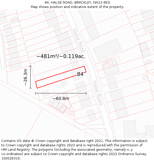 84, HALSE ROAD, BRACKLEY, NN13 6EG: Plot and title map