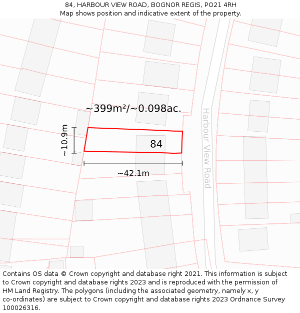 84, HARBOUR VIEW ROAD, BOGNOR REGIS, PO21 4RH: Plot and title map