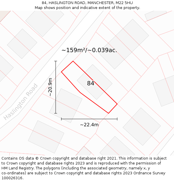 84, HASLINGTON ROAD, MANCHESTER, M22 5HU: Plot and title map