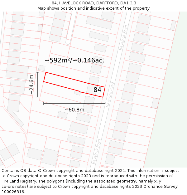 84, HAVELOCK ROAD, DARTFORD, DA1 3JB: Plot and title map