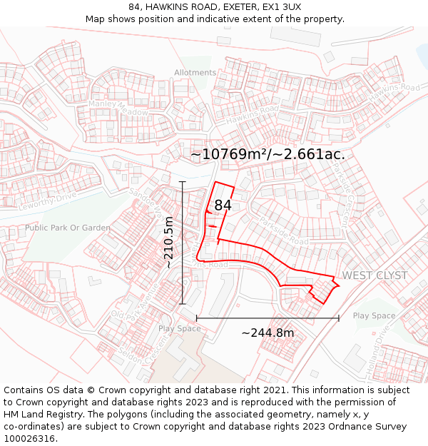 84, HAWKINS ROAD, EXETER, EX1 3UX: Plot and title map