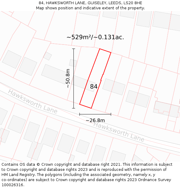 84, HAWKSWORTH LANE, GUISELEY, LEEDS, LS20 8HE: Plot and title map