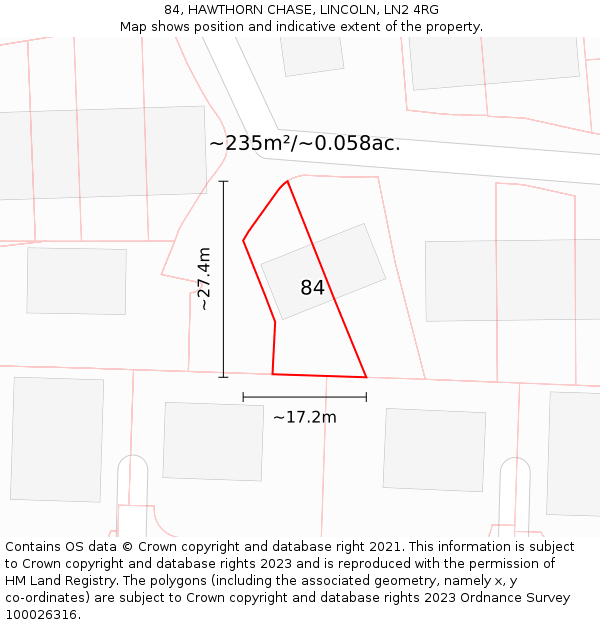 84, HAWTHORN CHASE, LINCOLN, LN2 4RG: Plot and title map