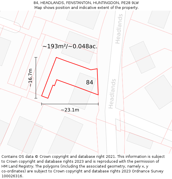 84, HEADLANDS, FENSTANTON, HUNTINGDON, PE28 9LW: Plot and title map