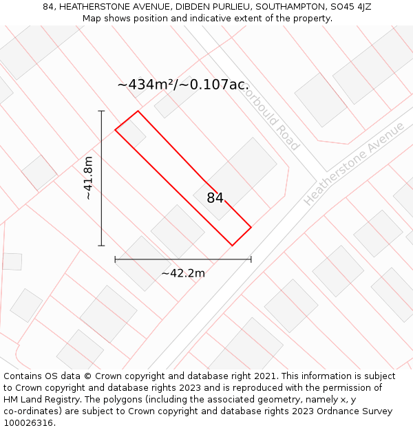 84, HEATHERSTONE AVENUE, DIBDEN PURLIEU, SOUTHAMPTON, SO45 4JZ: Plot and title map