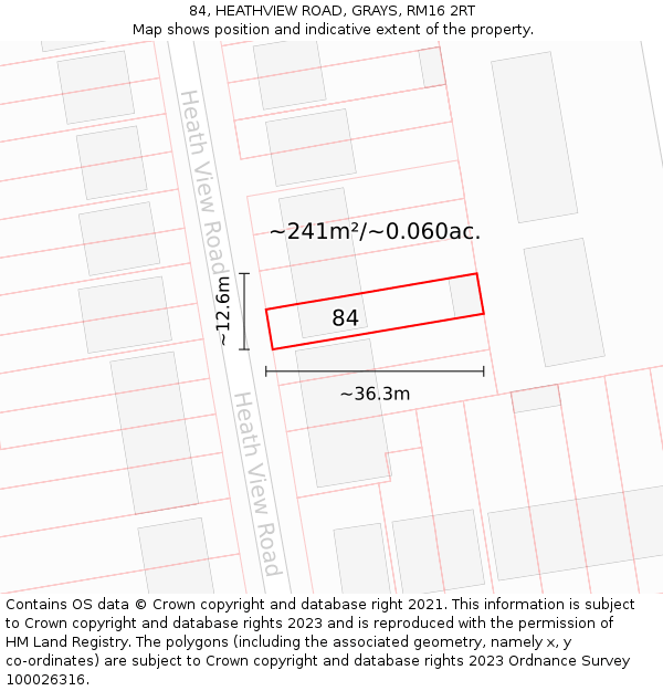 84, HEATHVIEW ROAD, GRAYS, RM16 2RT: Plot and title map