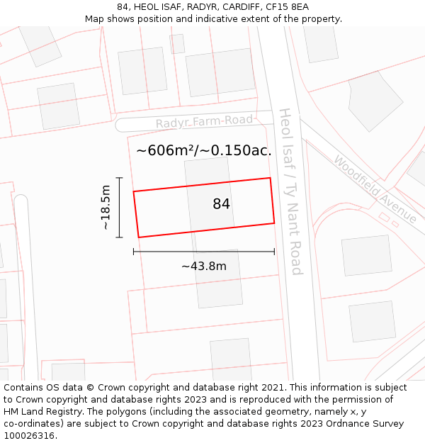 84, HEOL ISAF, RADYR, CARDIFF, CF15 8EA: Plot and title map