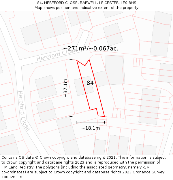 84, HEREFORD CLOSE, BARWELL, LEICESTER, LE9 8HS: Plot and title map