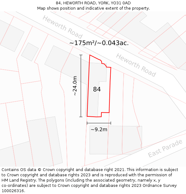 84, HEWORTH ROAD, YORK, YO31 0AD: Plot and title map