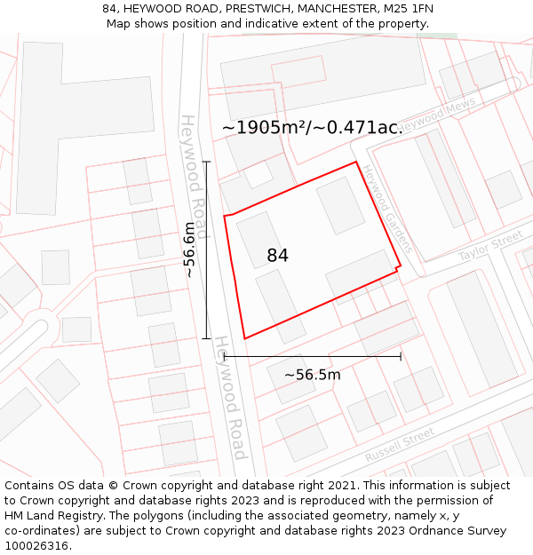 84, HEYWOOD ROAD, PRESTWICH, MANCHESTER, M25 1FN: Plot and title map