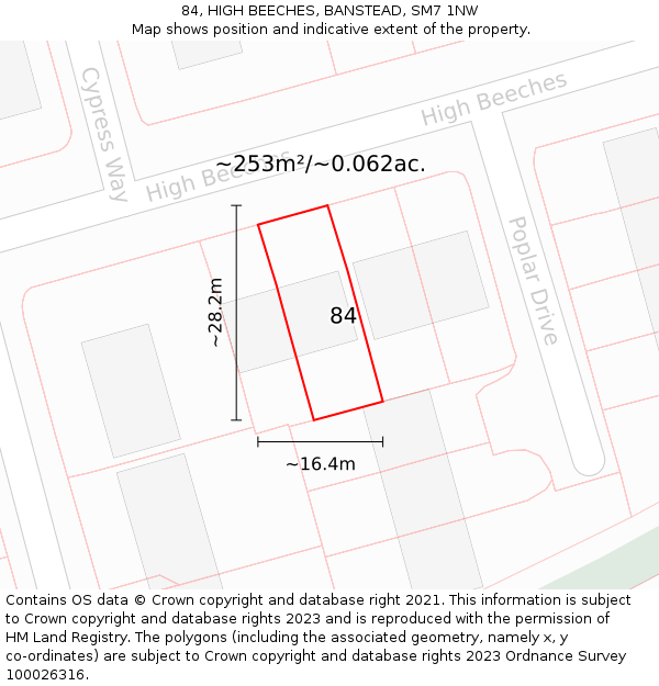 84, HIGH BEECHES, BANSTEAD, SM7 1NW: Plot and title map