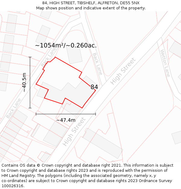 84, HIGH STREET, TIBSHELF, ALFRETON, DE55 5NX: Plot and title map