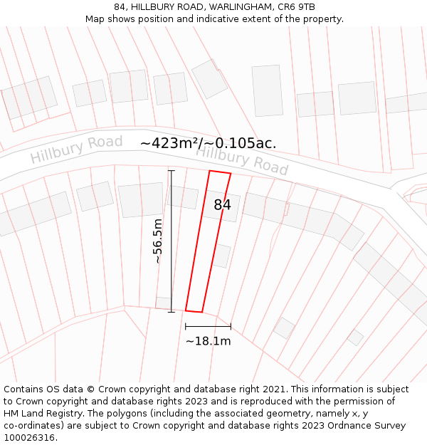 84, HILLBURY ROAD, WARLINGHAM, CR6 9TB: Plot and title map