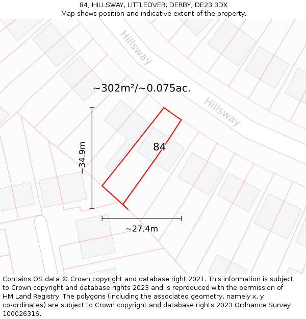 84, HILLSWAY, LITTLEOVER, DERBY, DE23 3DX: Plot and title map
