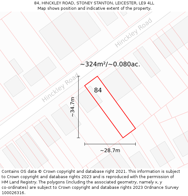 84, HINCKLEY ROAD, STONEY STANTON, LEICESTER, LE9 4LL: Plot and title map