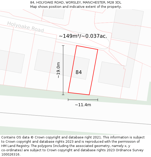 84, HOLYOAKE ROAD, WORSLEY, MANCHESTER, M28 3DL: Plot and title map