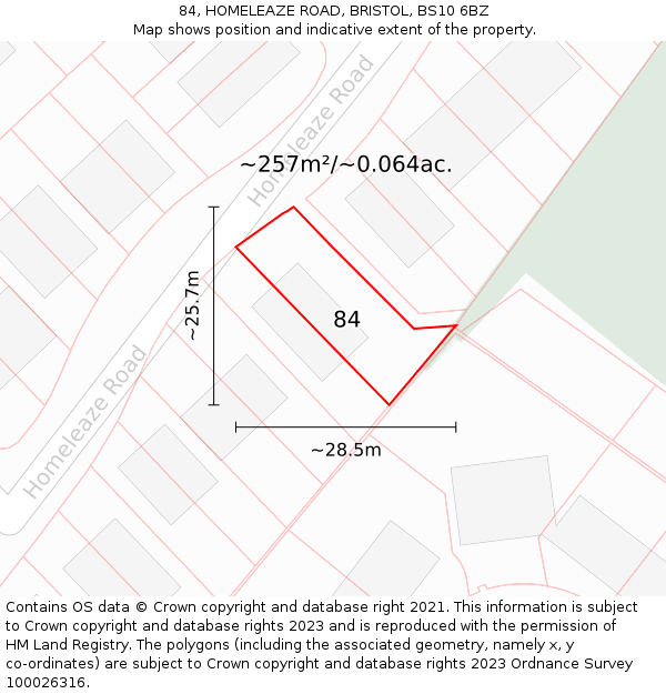 84, HOMELEAZE ROAD, BRISTOL, BS10 6BZ: Plot and title map