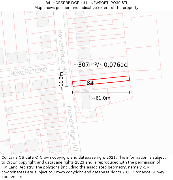 84, HORSEBRIDGE HILL, NEWPORT, PO30 5TL: Plot and title map