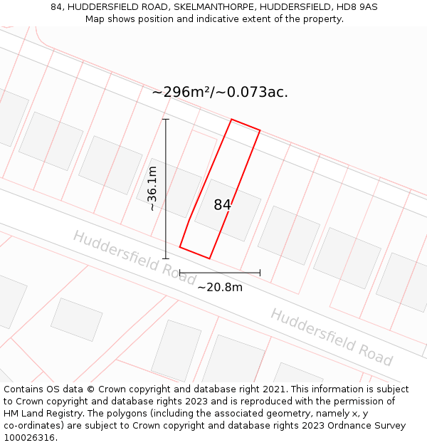 84, HUDDERSFIELD ROAD, SKELMANTHORPE, HUDDERSFIELD, HD8 9AS: Plot and title map