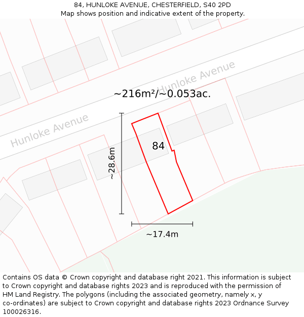 84, HUNLOKE AVENUE, CHESTERFIELD, S40 2PD: Plot and title map