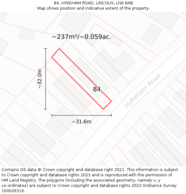 84, HYKEHAM ROAD, LINCOLN, LN6 8AB: Plot and title map