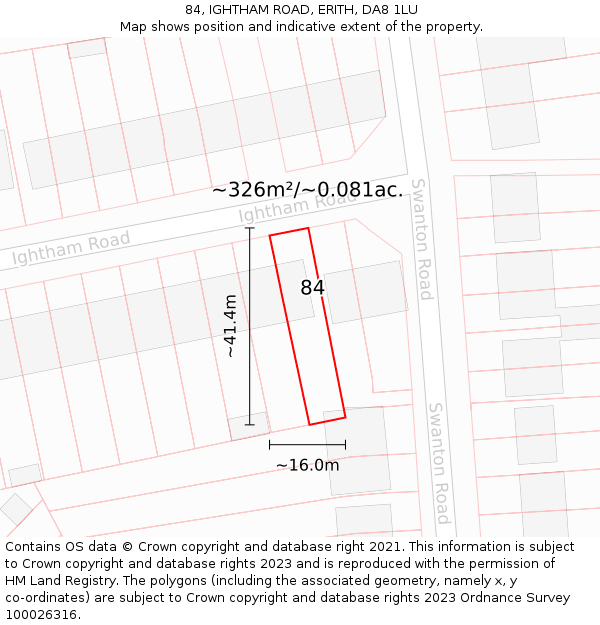 84, IGHTHAM ROAD, ERITH, DA8 1LU: Plot and title map