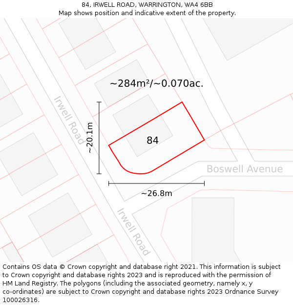 84, IRWELL ROAD, WARRINGTON, WA4 6BB: Plot and title map