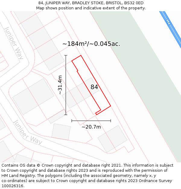 84, JUNIPER WAY, BRADLEY STOKE, BRISTOL, BS32 0ED: Plot and title map