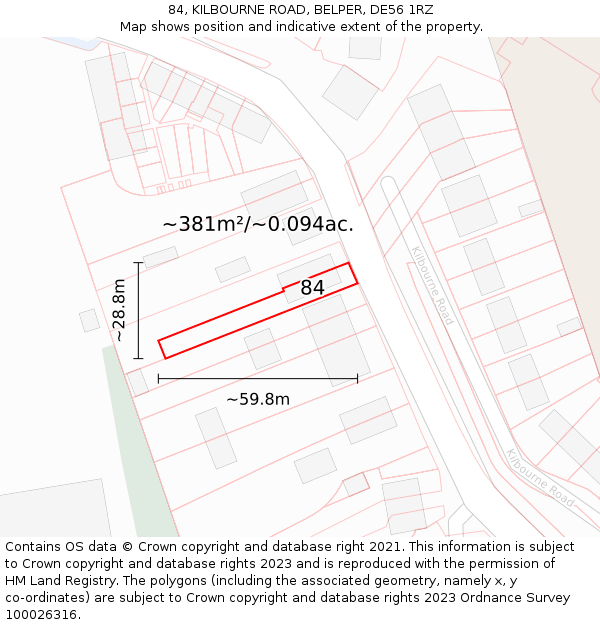 84, KILBOURNE ROAD, BELPER, DE56 1RZ: Plot and title map