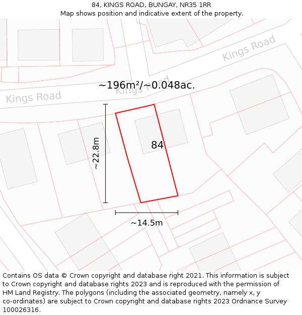 84, KINGS ROAD, BUNGAY, NR35 1RR: Plot and title map