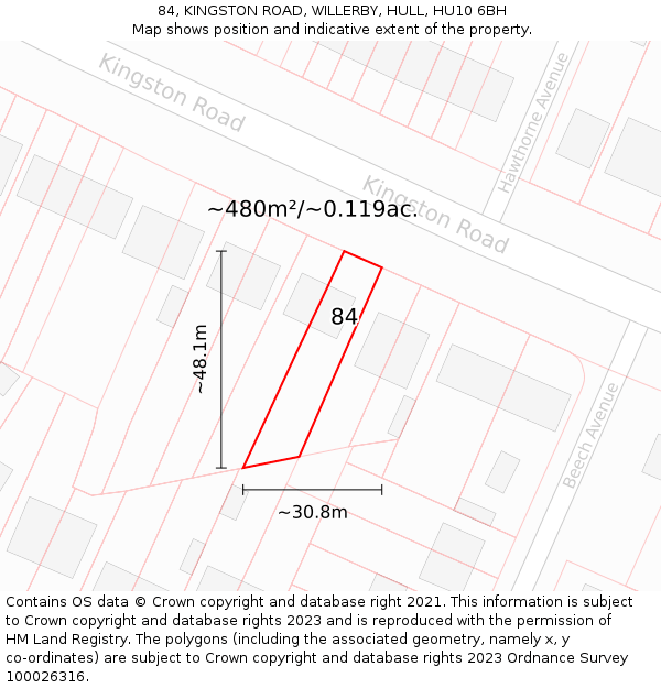 84, KINGSTON ROAD, WILLERBY, HULL, HU10 6BH: Plot and title map