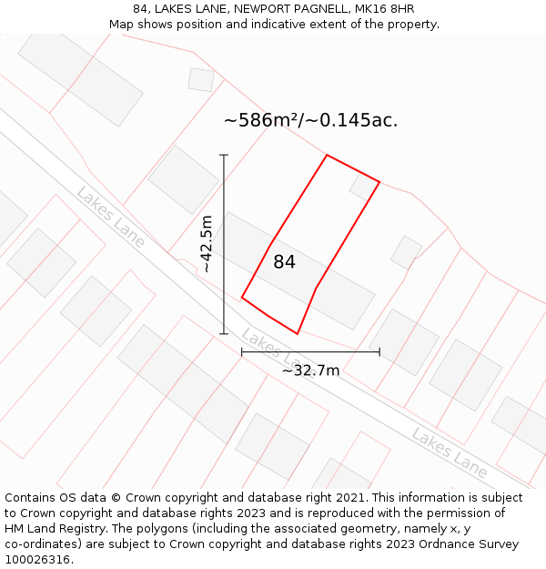 84, LAKES LANE, NEWPORT PAGNELL, MK16 8HR: Plot and title map